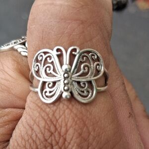 Intricate Silver Filigree Butterfly Ring